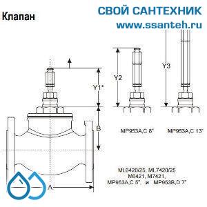 10154 Honeywell, V5025A1027 Клапан двухходовой (проходной) фланцевый, PN25, DN15, Kvs 0.63, 20мм, 2…200 °C