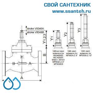 10183 Honeywell, V5049A1623 Клапан двухходовой (проходной) фланцевый, PN25, DN100, Kvs 160, 38мм, 2…220 °C