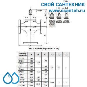 10261 Honeywell, V5050A1207 Клапан трехходовой линейный смесительный фланцевый, PN25, DN80, Kvs 100.0, 20мм, 2…220 °C