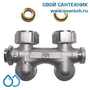 14838 HERZ 1306611 Узел Н-образный для нижнего подключения угловой, 3/4"(конус)-3/4"(ЕК), 90°C, 10 бар, с регулируемым байпасом, слив слева