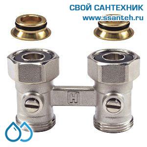 18050 Honeywell, V2496DY015 Н-блок запорно-дренажный прямой для нижнего подключения радиатора, 3/4"х1/2", Kvs 3,5, Ру 10, 120С, с ниппелем, настройка