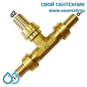 18135 Herz, P551801 Тройник  латунный под надвижную гильзу, 18x2,5-14х2,0-18x2,5