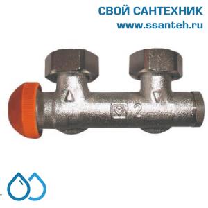20035 HERZ 1369381 Узел нижнего подключения панельного радиатора угловой, 3/4"(конус)-3/4"(ЕК), 120°C, 10 бар, с гидравлической настройкой, термостат слева