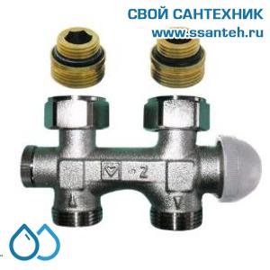 20037 HERZ 1379891 Узел нижнего подключения панельного радиатора прямой, 1/2"-3/4"(ЕК), 120°C, 10 бар, с гидравлической настройкой, H