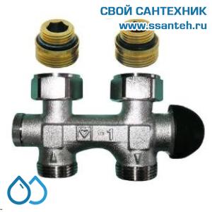 20038 HERZ 1379892 Узел нижнего подключения панельного радиатора прямой, 1/2"-3/4"(ЕК), 120°C, 10 бар, для однотрубных систем, H