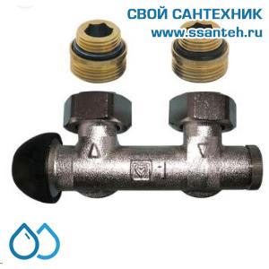 20042 HERZ 1379982 Узел нижнего подключения панельного радиатора угловой, 1/2"-3/4"(ЕК), 120°C, 10 бар, для однотрубных систем, термостат слева, H